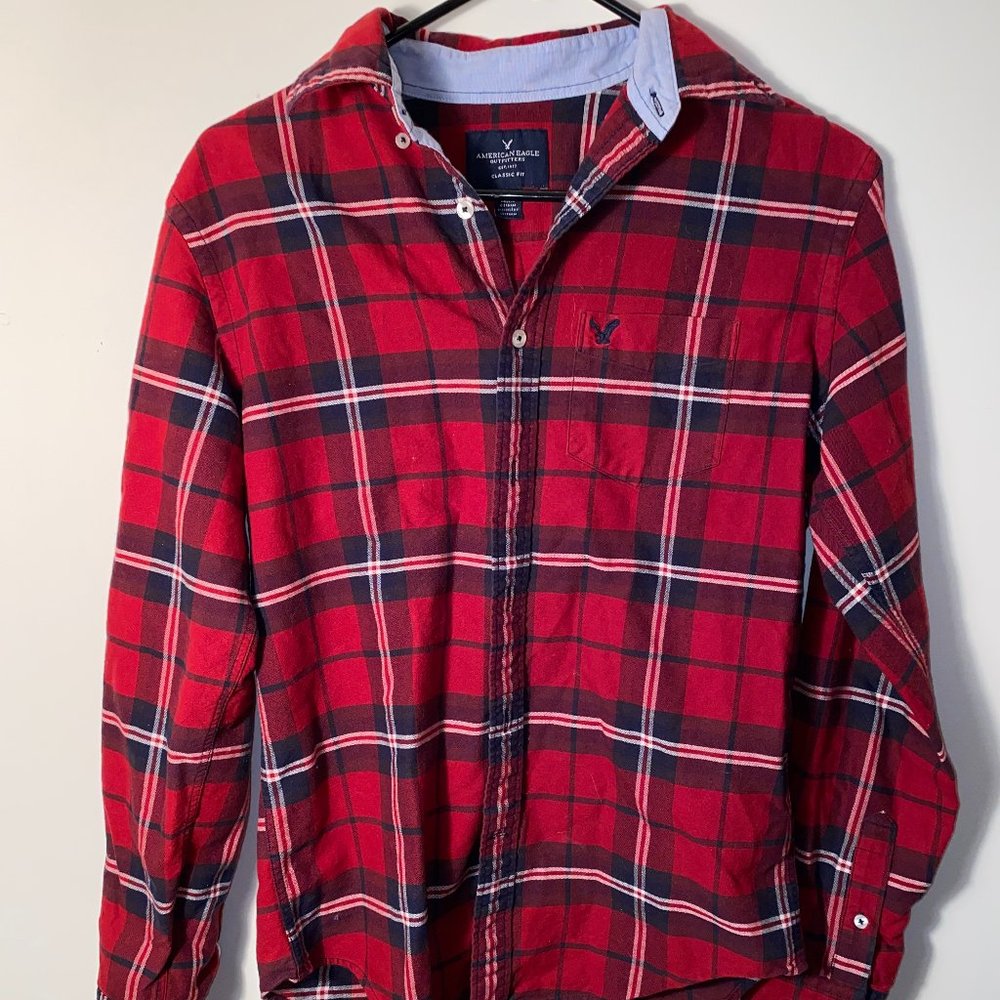 American Eagle Red Plaid Button-up